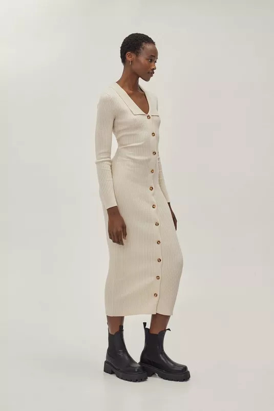 Collar Detail Button Knitted Ribbed Maxi Dress | NastyGal (UK, IE)