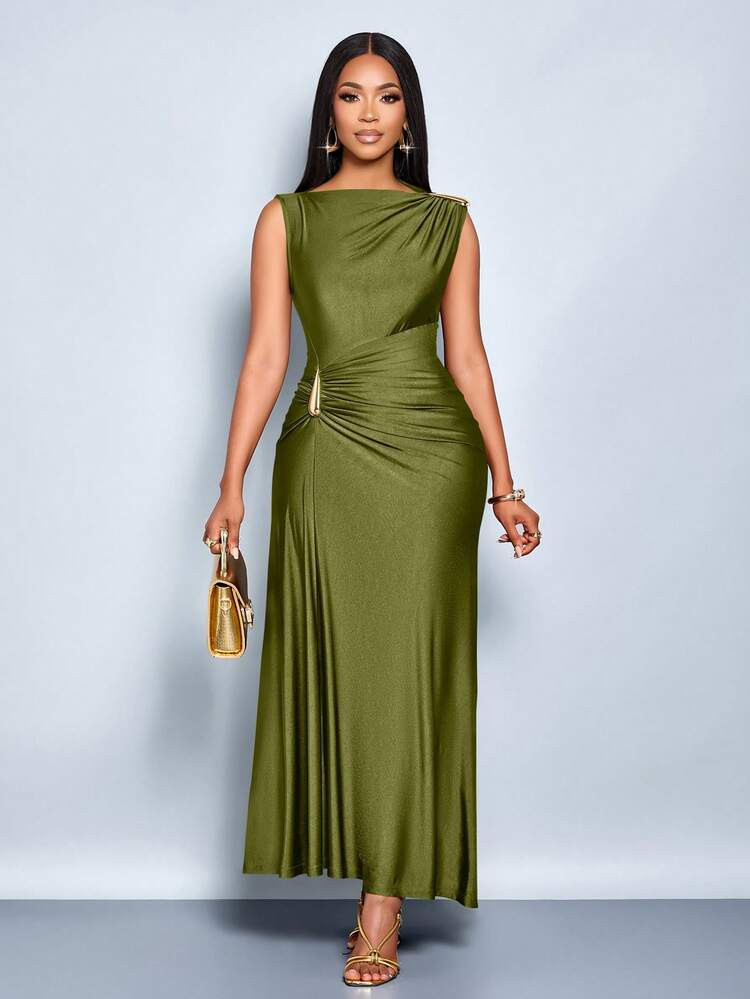 SOLERSUN An Elegant, Fitted Dress Adorned With Metallic Embellishments, Perfect For Both Work And... | SHEIN