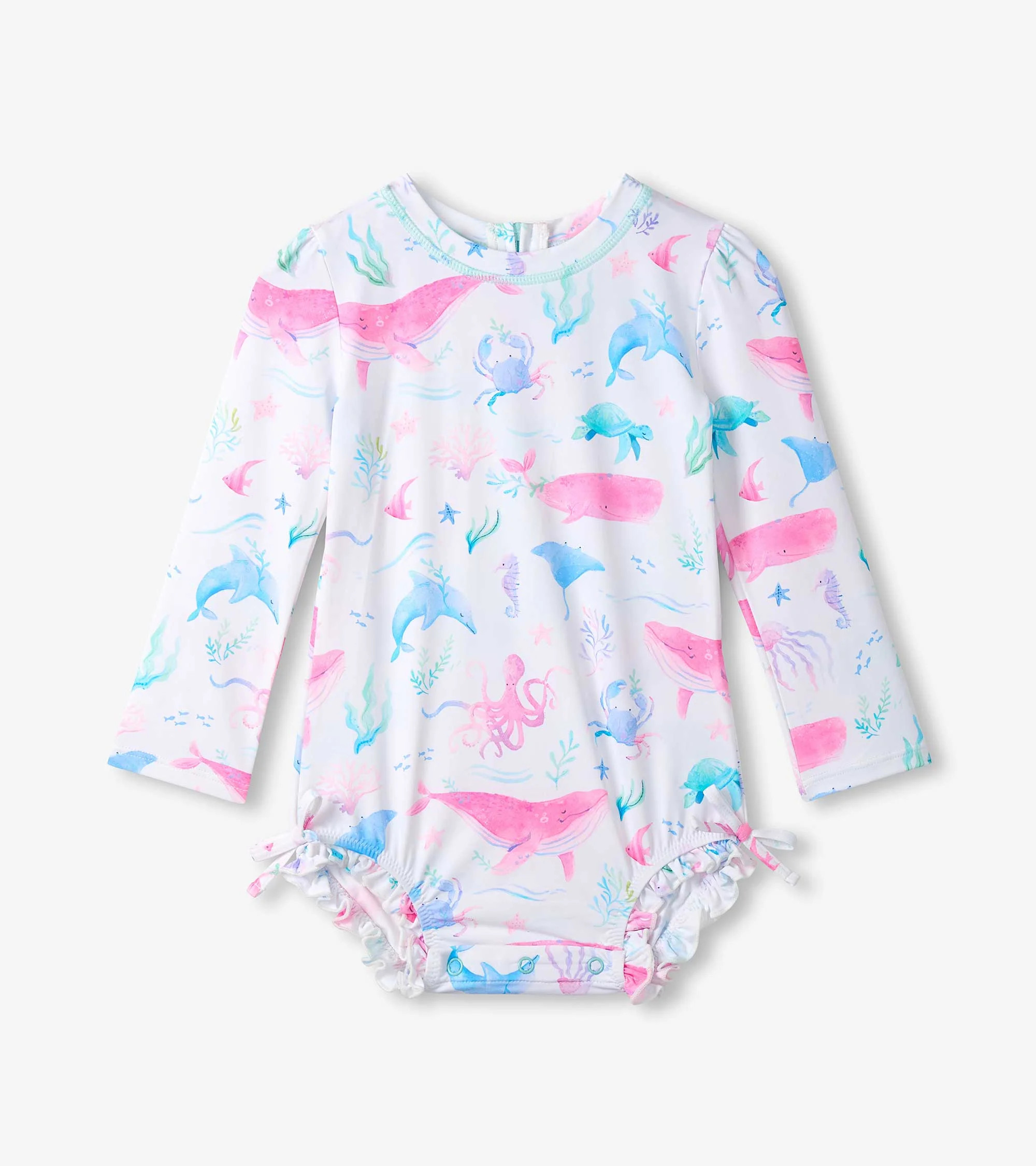 Baby Girls Painted Sealife One-Piece Rashguard Swimsuit | Hatley