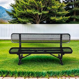6 ft. Black Outdoor Metal Steel Bench with Backrest for Garden, Lawn | The Home Depot
