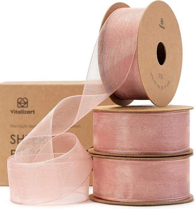 Vitalizart Rose Gold Ribbon Organza Sheer Ribbon 1 inch x 30Yd Handmade Fabric Light Pink Ribbons... | Amazon (US)