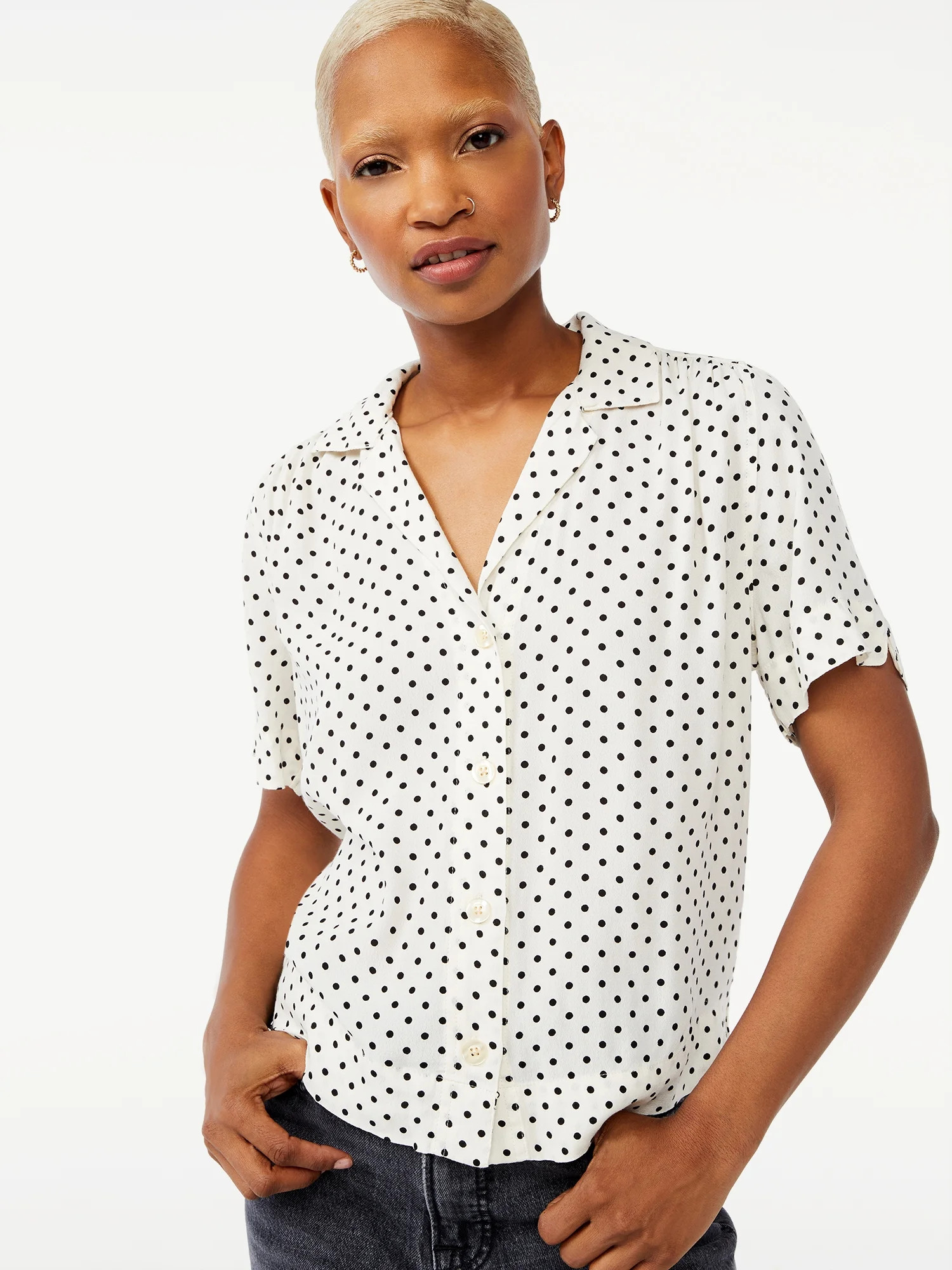 Free Assembly Women's Short Sleeve Camp Shirt - Walmart.com | Walmart (US)