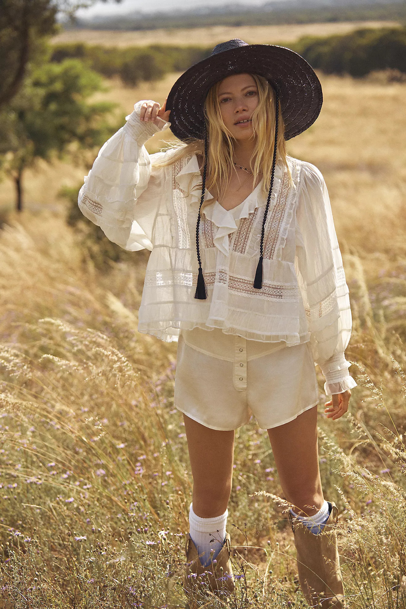 By Anthropologie Ruffled V-Neck Popover Blouse | Anthropologie (US)