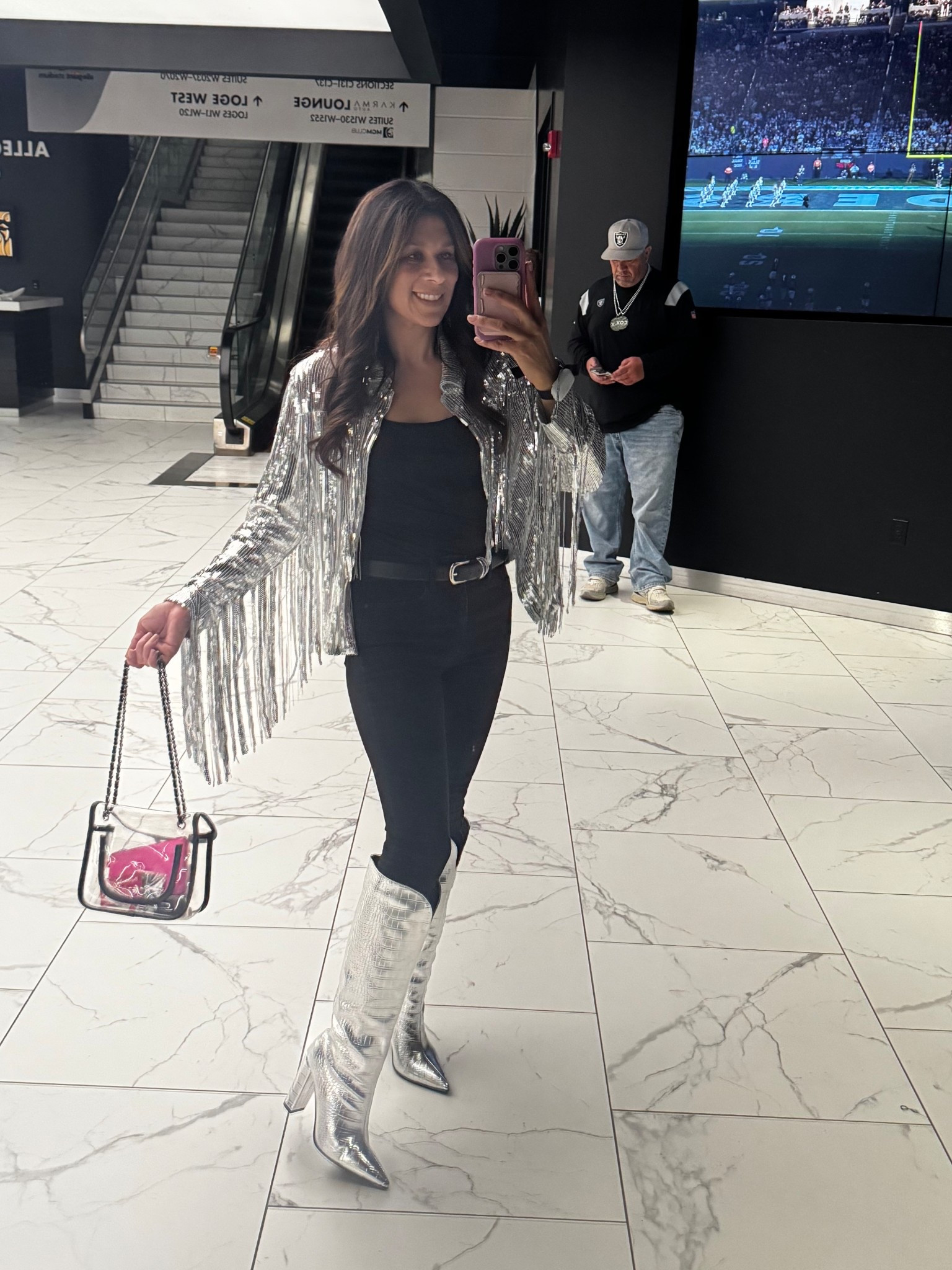 What I’m wearing to Football! When it’s a Raiders game, sparkle is a must!!! Love this jacket! It’s actually very lightweight! Comes in a lot of colors and would be fun to wear to a concert or holiday event! 

#LTKFindsUnder50 #LTKSeasonal #LTKHoliday