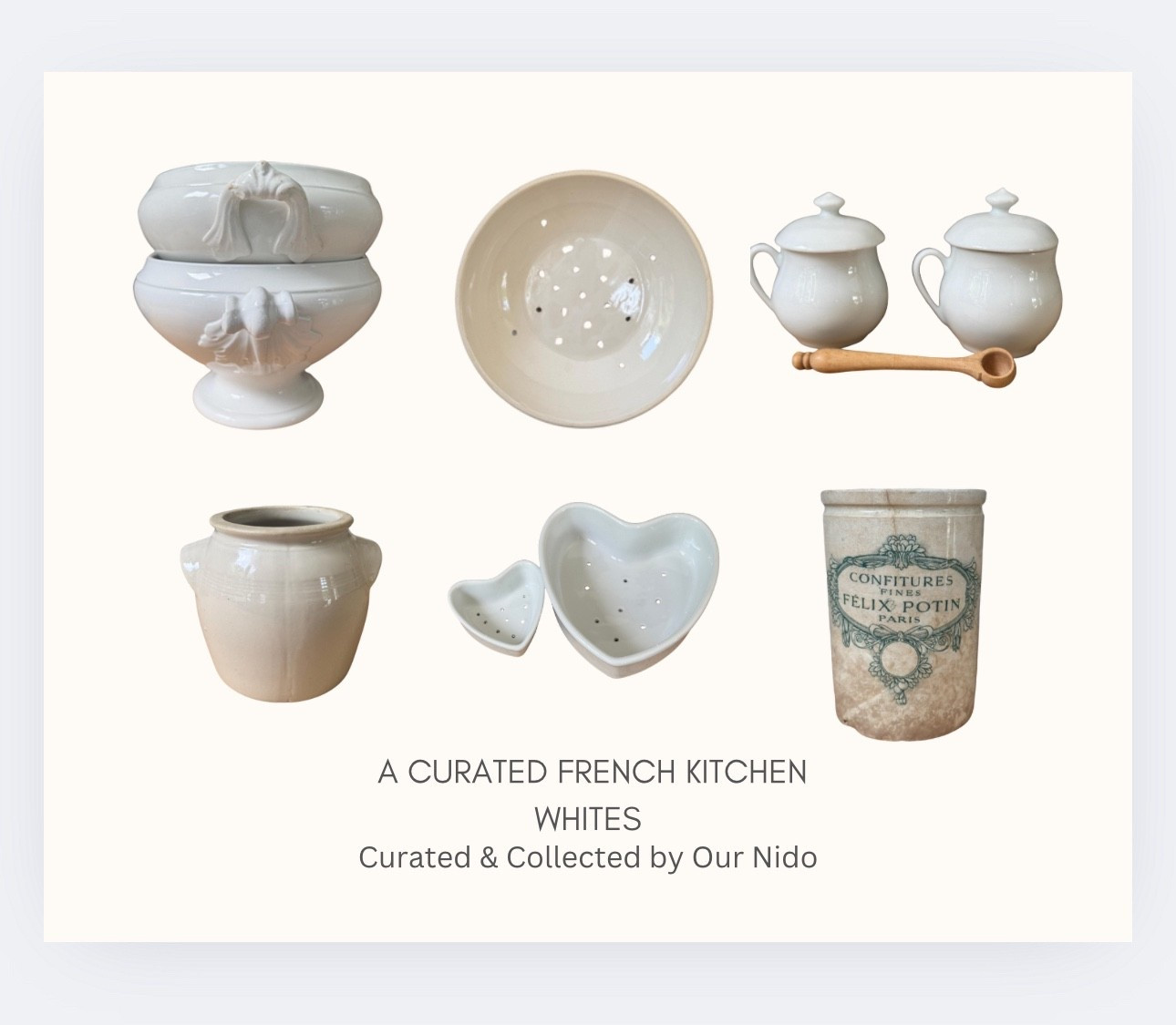 Soft whites, quiet stories.
French kitchen pieces — simple, timeless, and endlessly versatile.
Curated & collected for the home that tells your story.

#OurNido #CuratedHome #CollectedPieces #FrenchVintage #EuropeanVintage #TimelessDetails #IntentionalLiving
