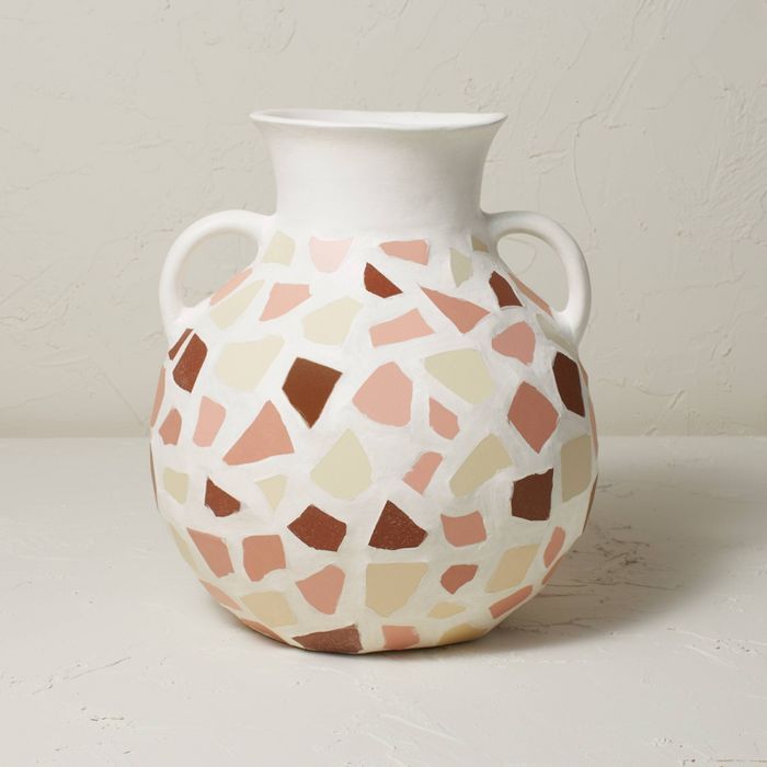12.5" x 11.5" Round Mosaic Vase with Handles White/Brown - Opalhouse™ designed with Jungalow™ | Target