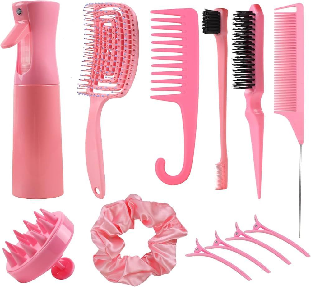 Hair Brush Set, 12 pcs Detangler Brush with Hair Spray Bottle, Scalp Massager for Wet Dry Curly H... | Amazon (US)