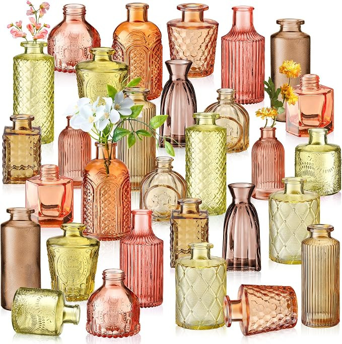 Yaomiao 30 Pcs Vases Bulk Colored Flower Glass Bud Vases Valentine Vintage Colored Glass Bottles ... | Amazon (US)