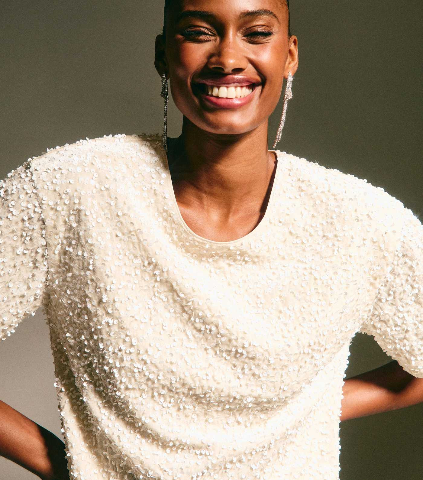 Cream Velvet Sequin T-Shirt Dress | New Look | New Look (UK)