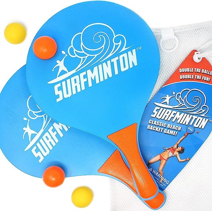 VIAHART Surfminton Classic Beach Tennis Wooden Paddle Game Set (4 Balls, 2 Thick Water Resistant ... | Amazon (US)