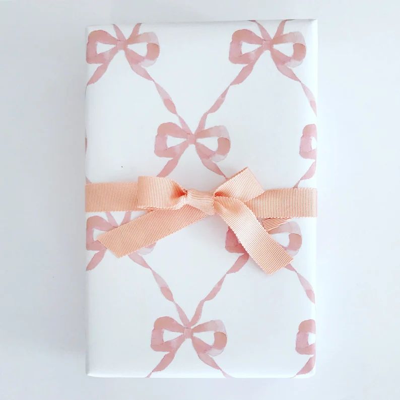 Wrapping Paper: Pink Parisian Bows gift Wrap, Birthday, Holiday, Christmas - Etsy | Etsy (US)
