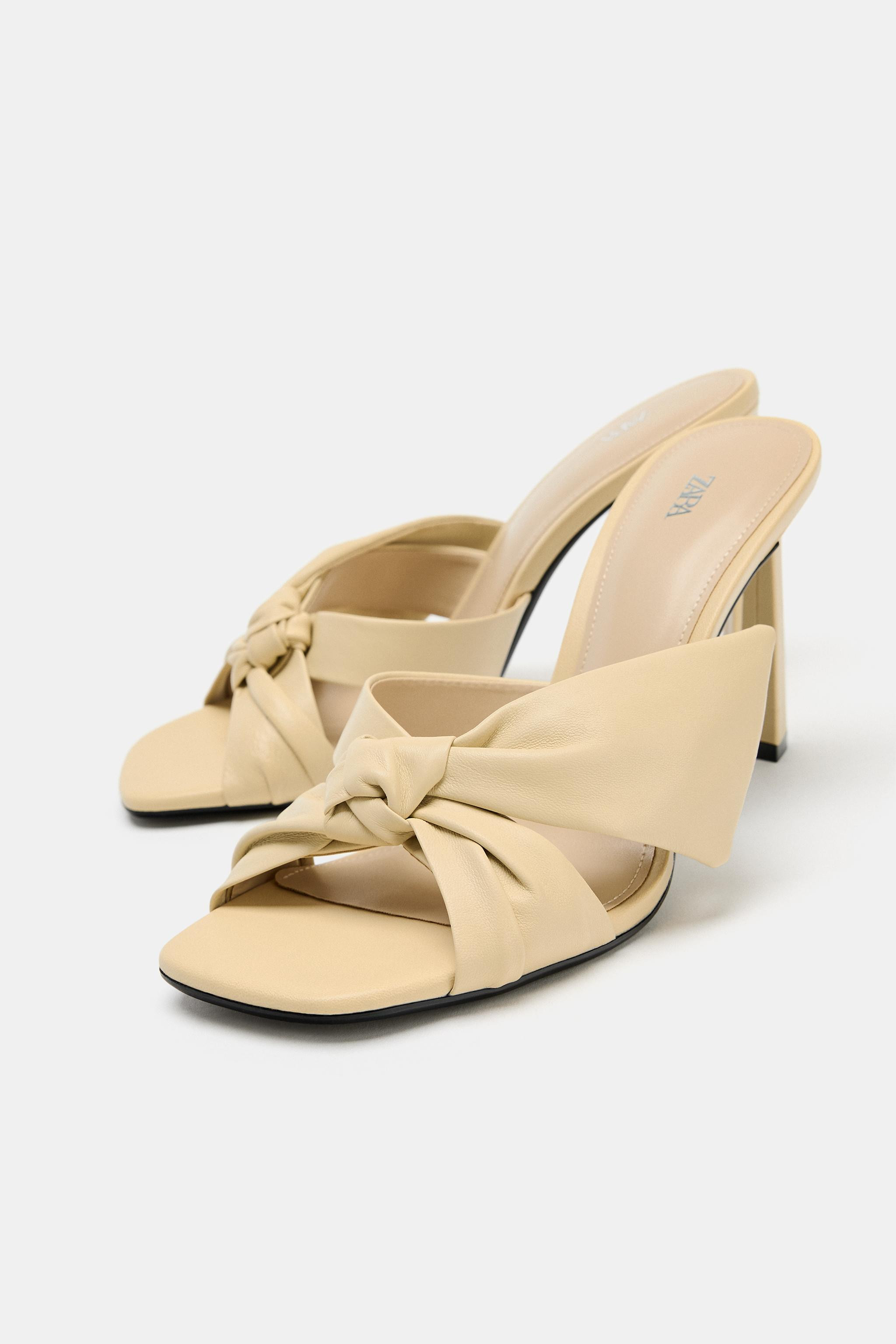LEATHER BOW HEELED SANDALS | Zara UK
