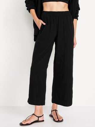 High-Waisted Crinkle Gauze Ankle Pants | Old Navy (US)
