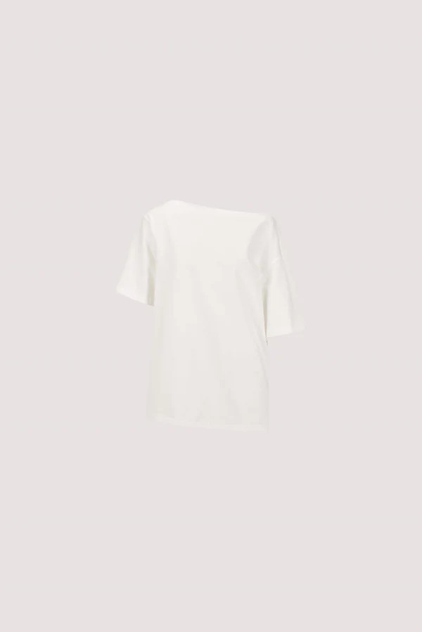ESME WHITE ASYM BOAT NECK TEE | DISSH