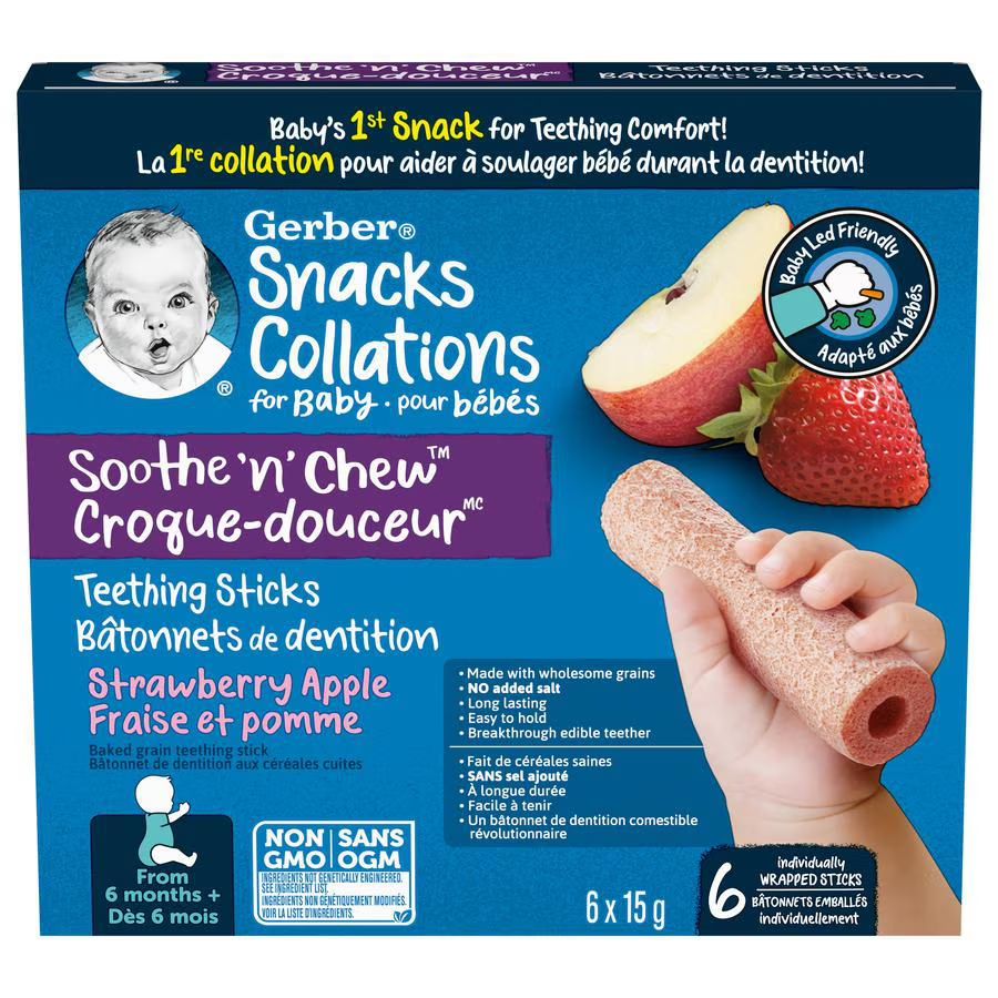 GERBER SOOTHE 'N' CHEW Teething Sticks, Strawberry Apple – 6 x 15 g, 6 x 15g | Walmart (CA)