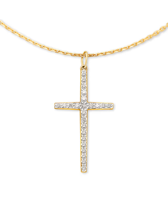 Large Cross 14k Yellow Gold Pendant Necklace in White Diamond | Kendra Scott