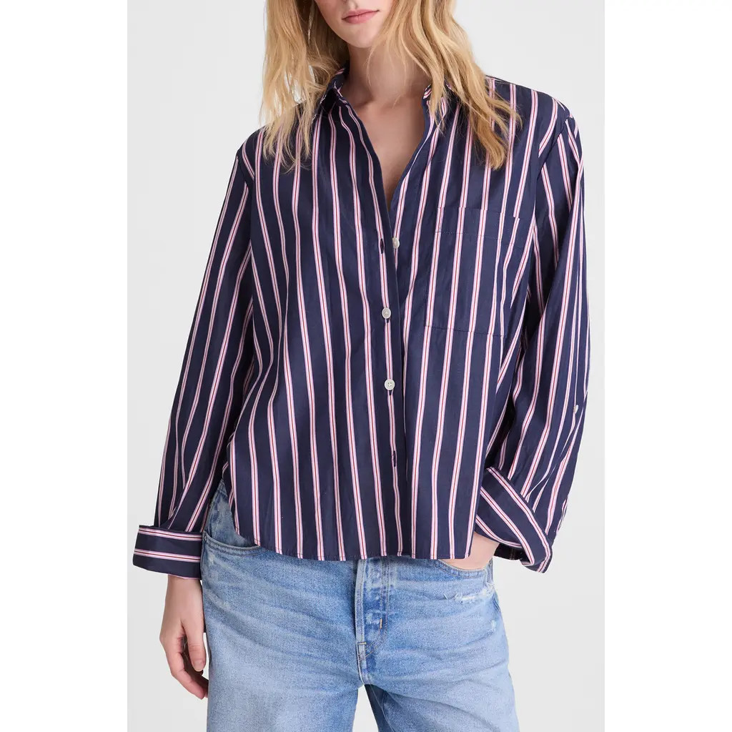 Madewell The Signature Cotton Poplin Y-Neck Shirt in Classic Indigo at Nordstrom, Size X-Large | Nordstrom