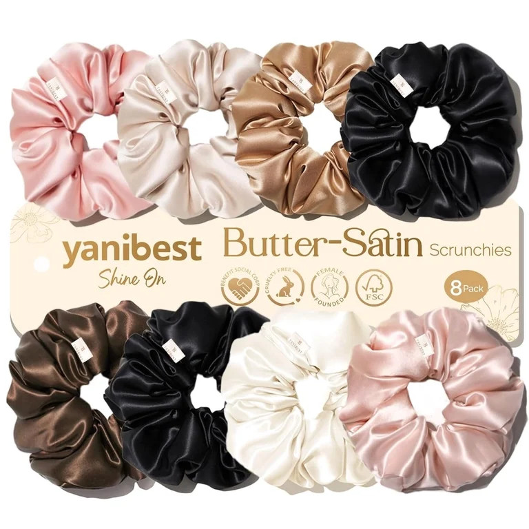 Yanibest 8 Pcs Satin Scrunchies - Silk Scrunchies Ponytail Holders,Soft Satin Hair Ties No Damage... | Walmart (US)