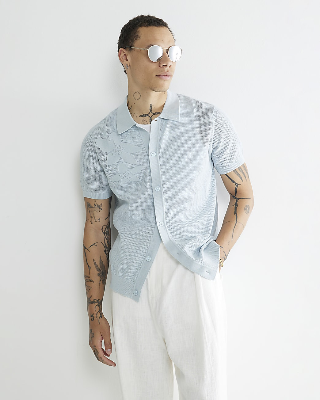 Blue Slim Fit Short Sleeve Floral Shirt | River Island UK & IE