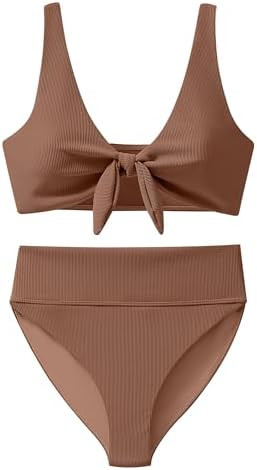 ANRABESS Bikini Sets for Women Summer High Waisted 2 Piece Bathing Suit Ribbed Tie Knot Swimsuit ... | Amazon (US)