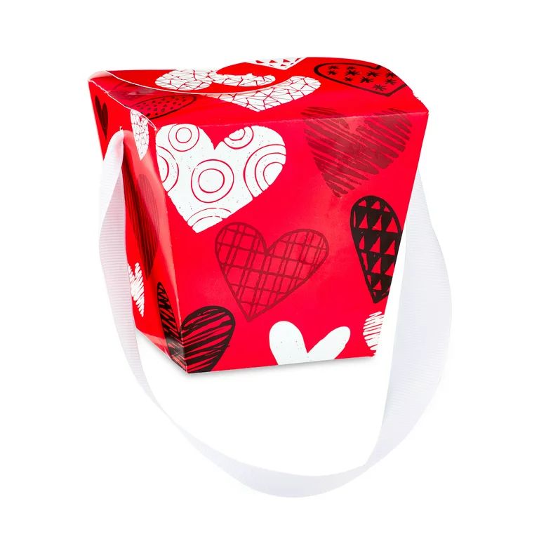 Way to Celebrate Red Valentine's Day Hand Drawn Hearts Paper Takeout Box, 1 Ct, 3.75" x 3.75" | Walmart (US)