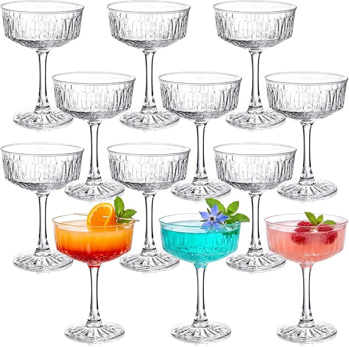Set of 12 Champagne Coupe Glasses 8oz Clear Ribbed Cocktail | Amazon (US)