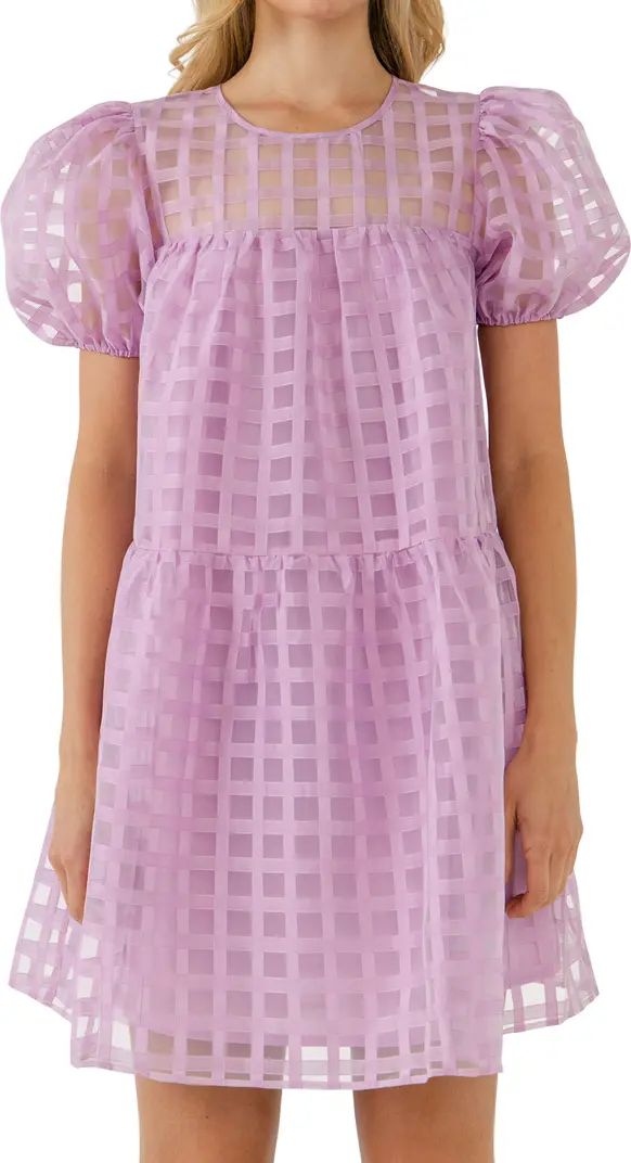 Gridded Puff Sleeve Dress | Nordstrom