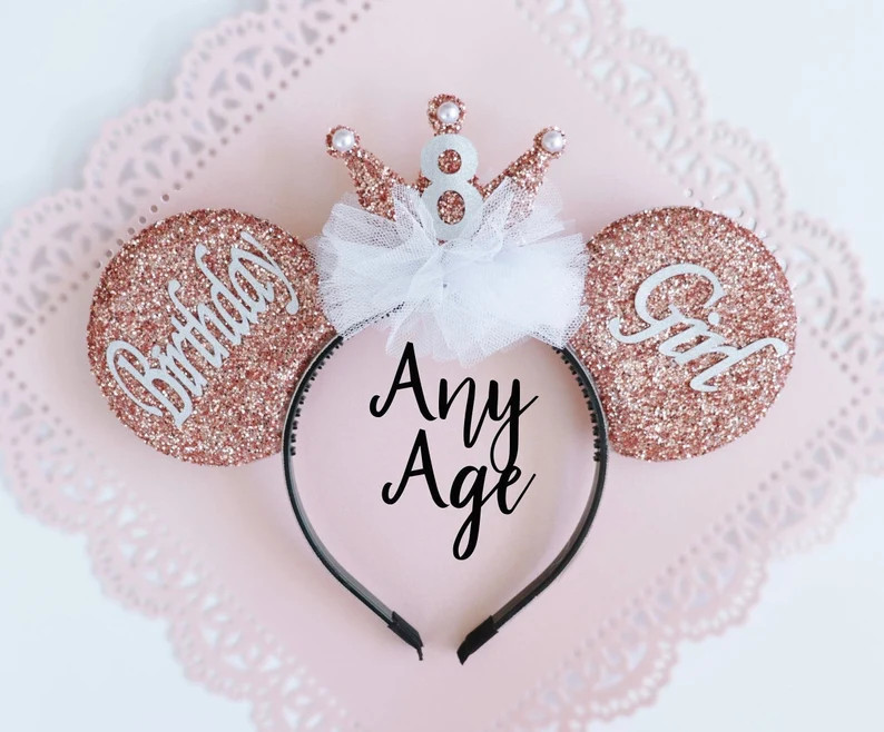 Birthday Ears, Birthday Mickey Ears, Rose gold Mickey ears, Mickey ears, Minnie ears, Birthday Pa... | Etsy (US)