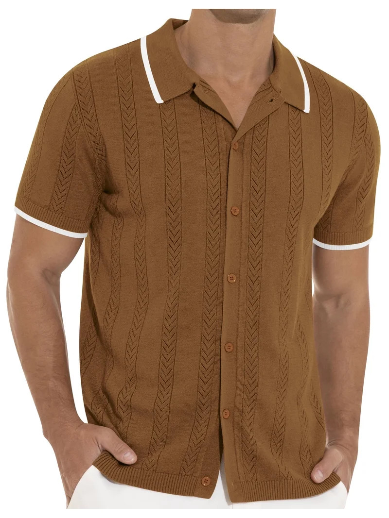Iceglad Men's Casual Button Down Shirt Short Sleeve Vintage Clothes Knit Polo Shirts Summer Beach... | Walmart (US)