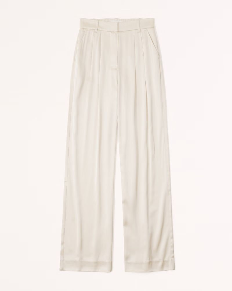 Abercrombie & Fitch Women's A&F Sloane Tailored Satin Pant in Cream - Size 28 | Abercrombie & Fitch (US)