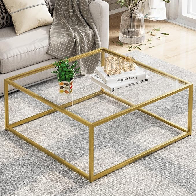 Glass Coffee Table, Small Square Coffee Table for Living Room,Simple Modern Center Tables for Sma... | Amazon (US)