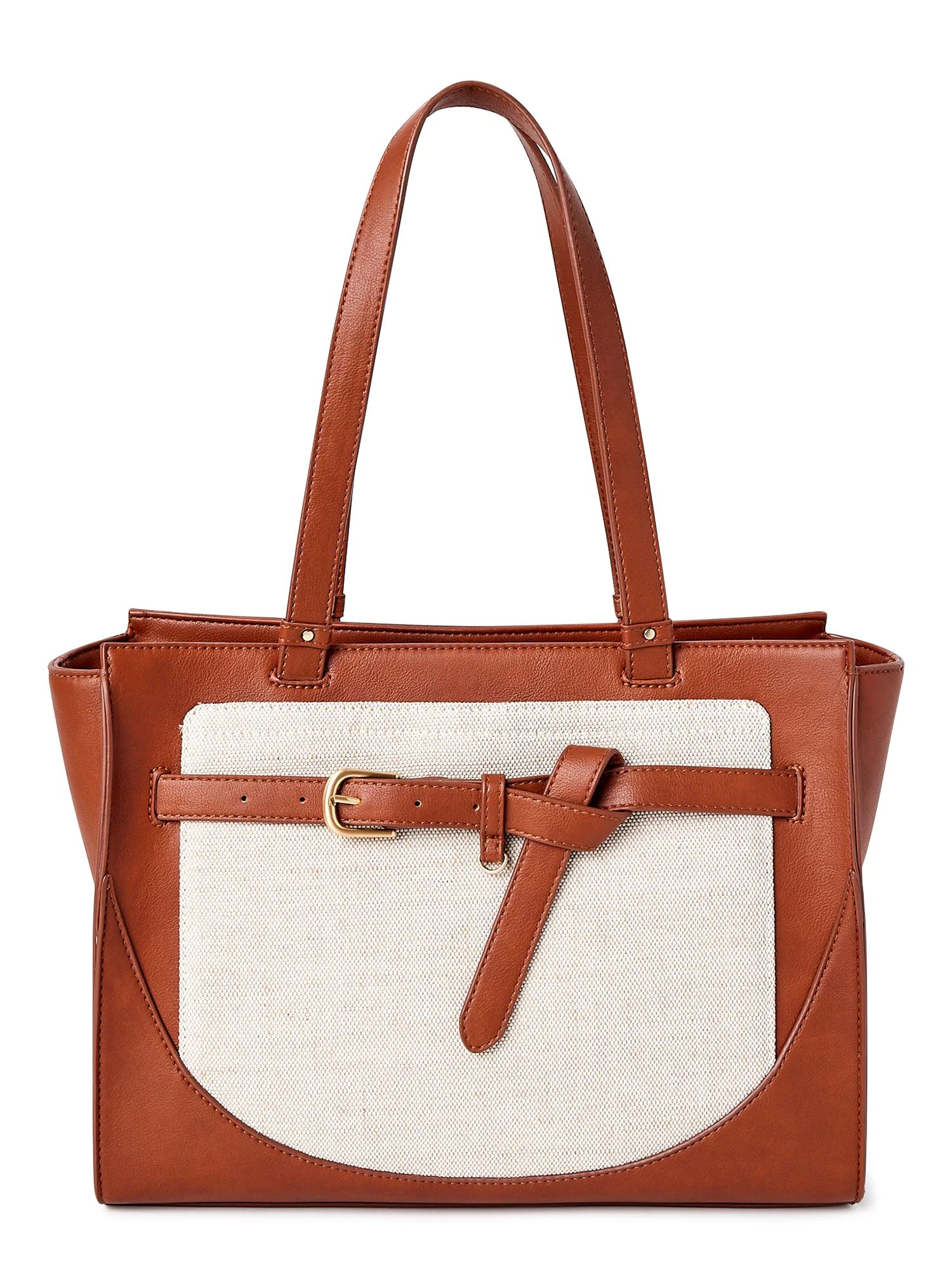 Time and Tru Women's Kara Contemporary Satchel Tote Handbag, Cognac - Walmart.com | Walmart (US)