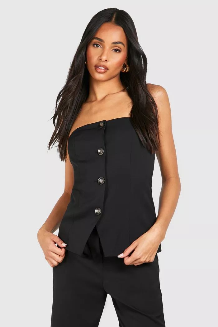 Tall Woven Tailored Bandeau Button Vest | boohoo (US & Canada)