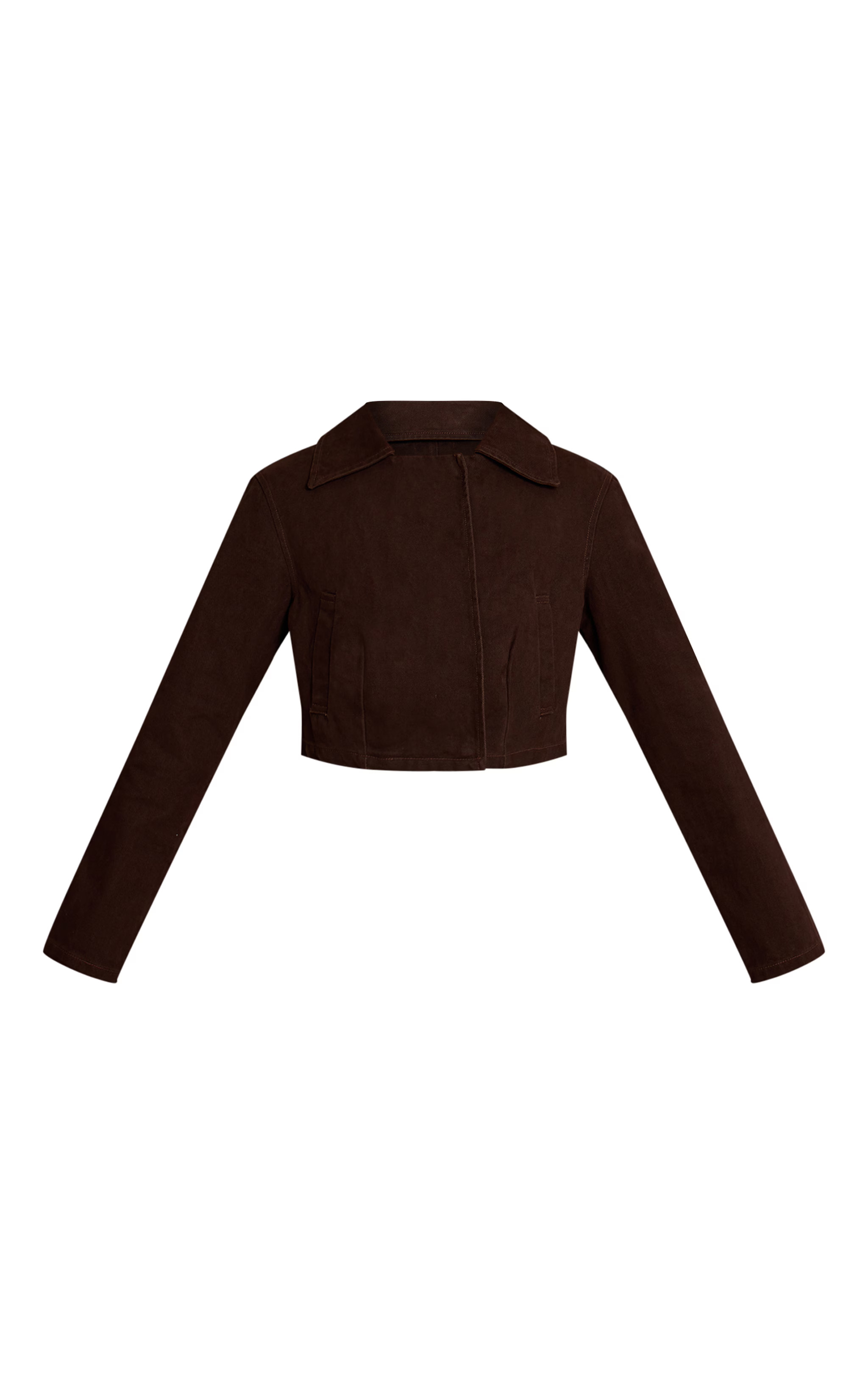 Chocolate Cropped Denim Jacket | PrettyLittleThing US