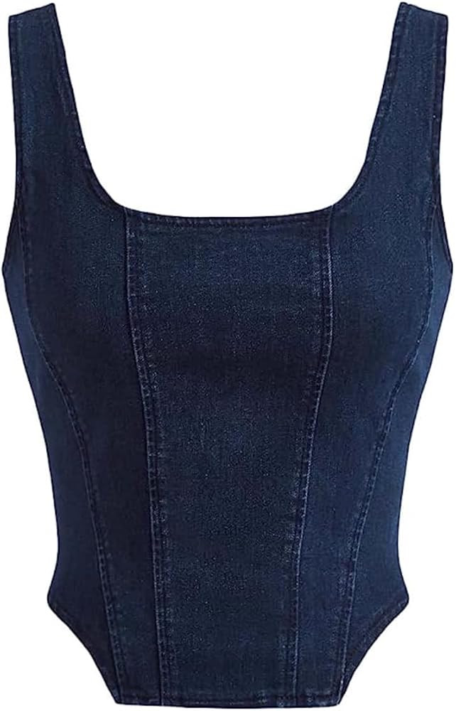 SOLY HUX Women's Square Neck Sleeveless Denim Top Zip Up Back Asymmetrical Hem Crop Tank Top | Amazon (US)
