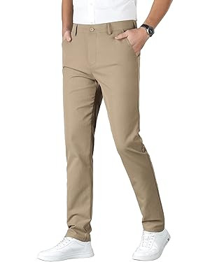ESSYSHE Men’s Slim Fit Flat Front Dress Pants Wrinkle Free Khaki Pants | Amazon (US)