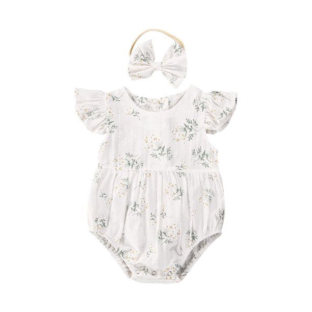 2PCS Toddler Kids Baby Girl Floral Romper Jumpsuit Summer Sleeveless Bodysuit Sunsuit Outfits - W... | Walmart (US)