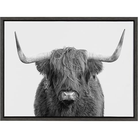 Kate and Laurel Sylvie BW Highland Cow No. 1 Framed Canvas Wall Art by Amy Peterson Art Studio, 2... | Amazon (US)