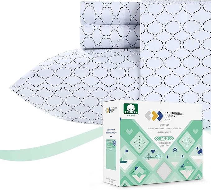 California Design Den Blue King Sheets - 100% Pure Cotton 4-Piece 600-Thread-Count Luxury Hotel C... | Amazon (US)