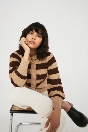 Cable Stripe Knit Cardigan | Warehouse UK & IE