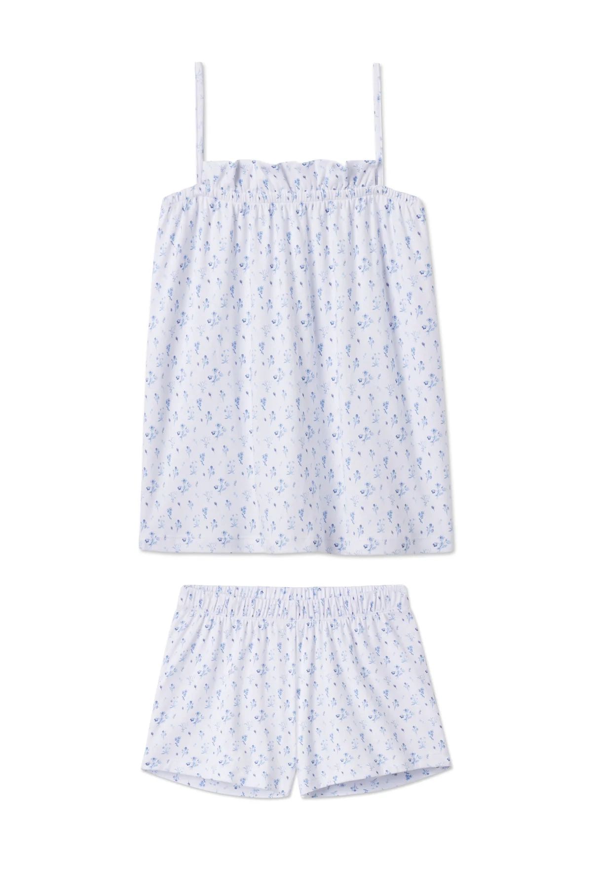 Pima Ruffle Shorts Set in French Blue Floral | Lake Pajamas