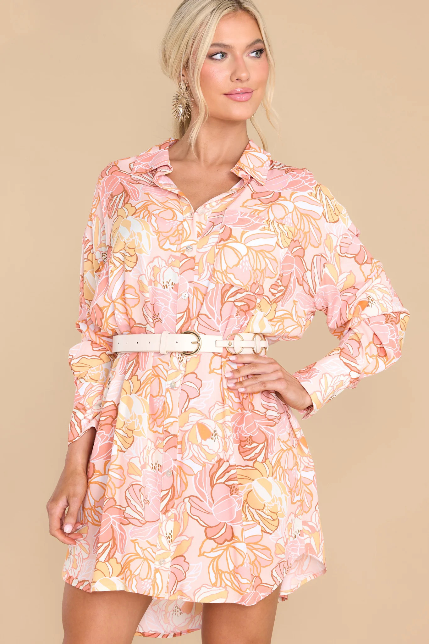 Joy In The Journey Apricot Floral Print Tunic | Red Dress 