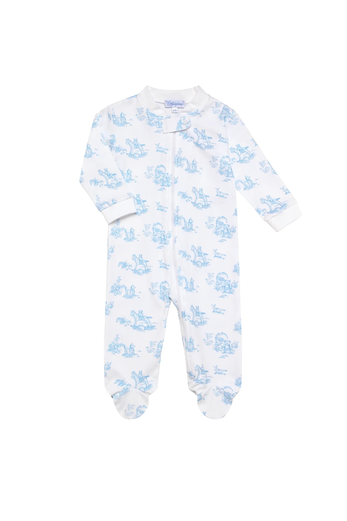 Blue Toile Zipper Footie | Nellapima
