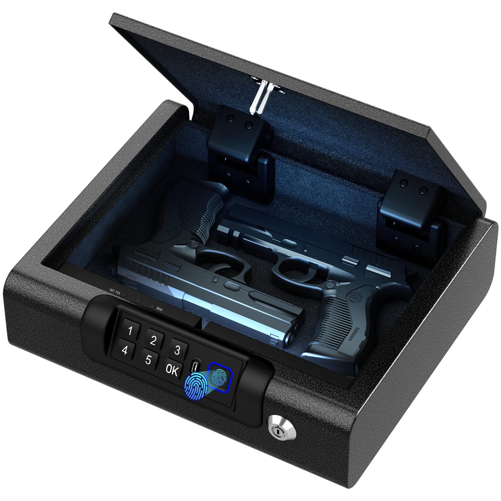Biometric Gun Safe for Pistols 3-Ways unlock Fingerprint Digital PIN Key Unlock Handgun Safe with... | Amazon (US)