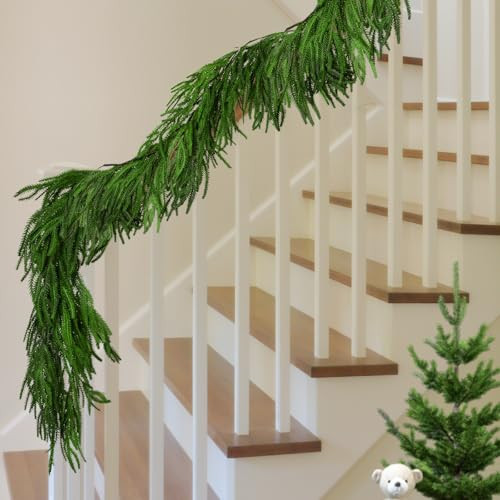 6 Ft Christmas Norfolk Pine Garland, Dense Norfolk Pine Realistic Touch Garland, Artificial Pine Greenery Garlands for Christmas Holiday Mantle Fireplace Table Home Decor | Amazon (US)