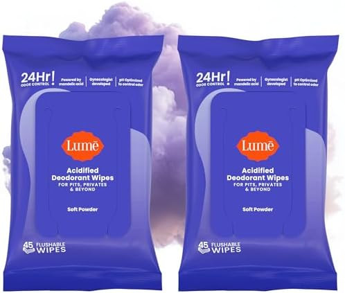 Lume Acidified Deodorant Wipes - 24 Hour Odor Control - Whole Body Deodorant Wipes - Aluminum Fre... | Amazon (US)