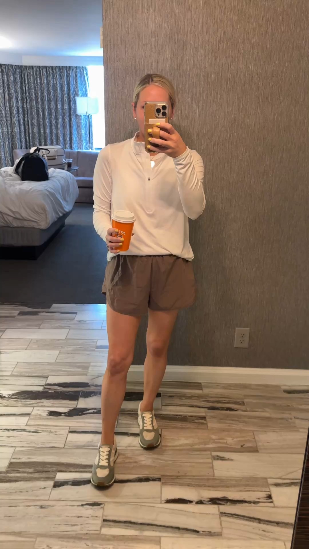 Travel home day fit! 
Top- Amazon size small 
Shorts- size small by Alo 
Sneakers- Veronica beard TTS

#LTKWatchNow #LTKTravel #LTKFindsUnder100