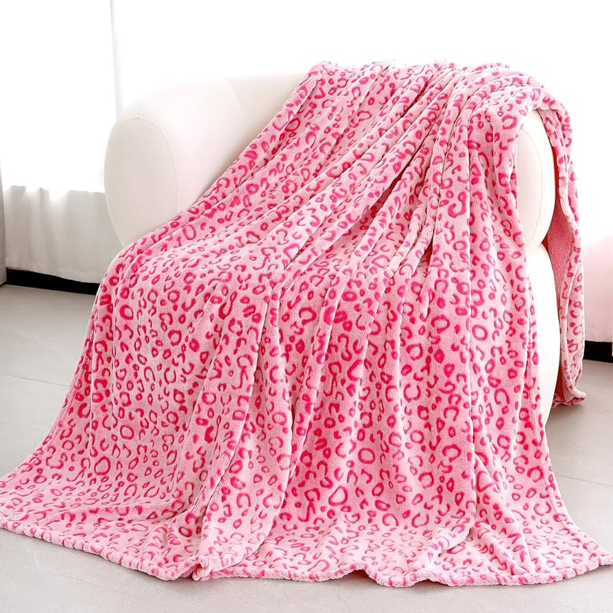 Pink Leopard Throw Blanket - Cheetah Print Soft Fleece Blanket Hot Pink Fuzzy Plush Blankets Cute... | Amazon (US)