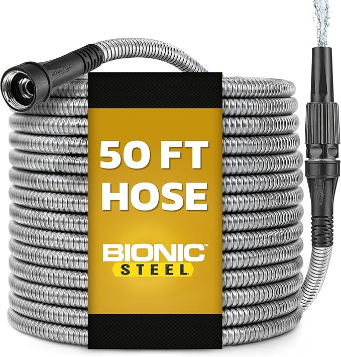 BIONIC STEEL 50 Ft Metal Garden Hose with Sprayer Nozzle, Non Kinking Designed Stainless Steel He... | Amazon (US)