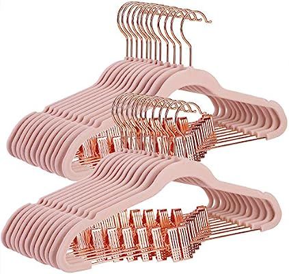 SONGMICS 24 Pack Pants Hangers, 16.7 Inch Coat Hangers with Rose Gold Colored Movable Clips, Heav... | Amazon (US)